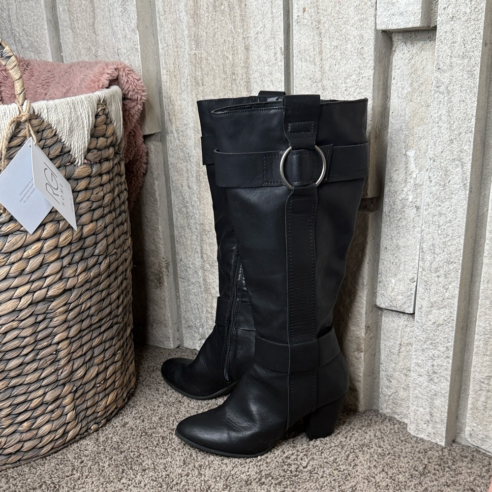 Rampage Black Heeled Boots with Buckle Detail NWOT